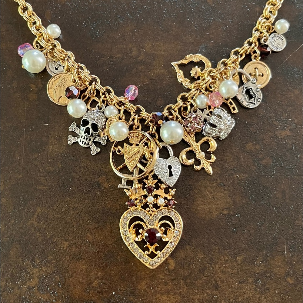 Vintage Graziano Gold-Tone Multi Charm Necklace, Bracelet, + Earrings